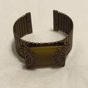 Very nice Jan Michaels San Francisco copper cuff bracelet w/ jade like stone